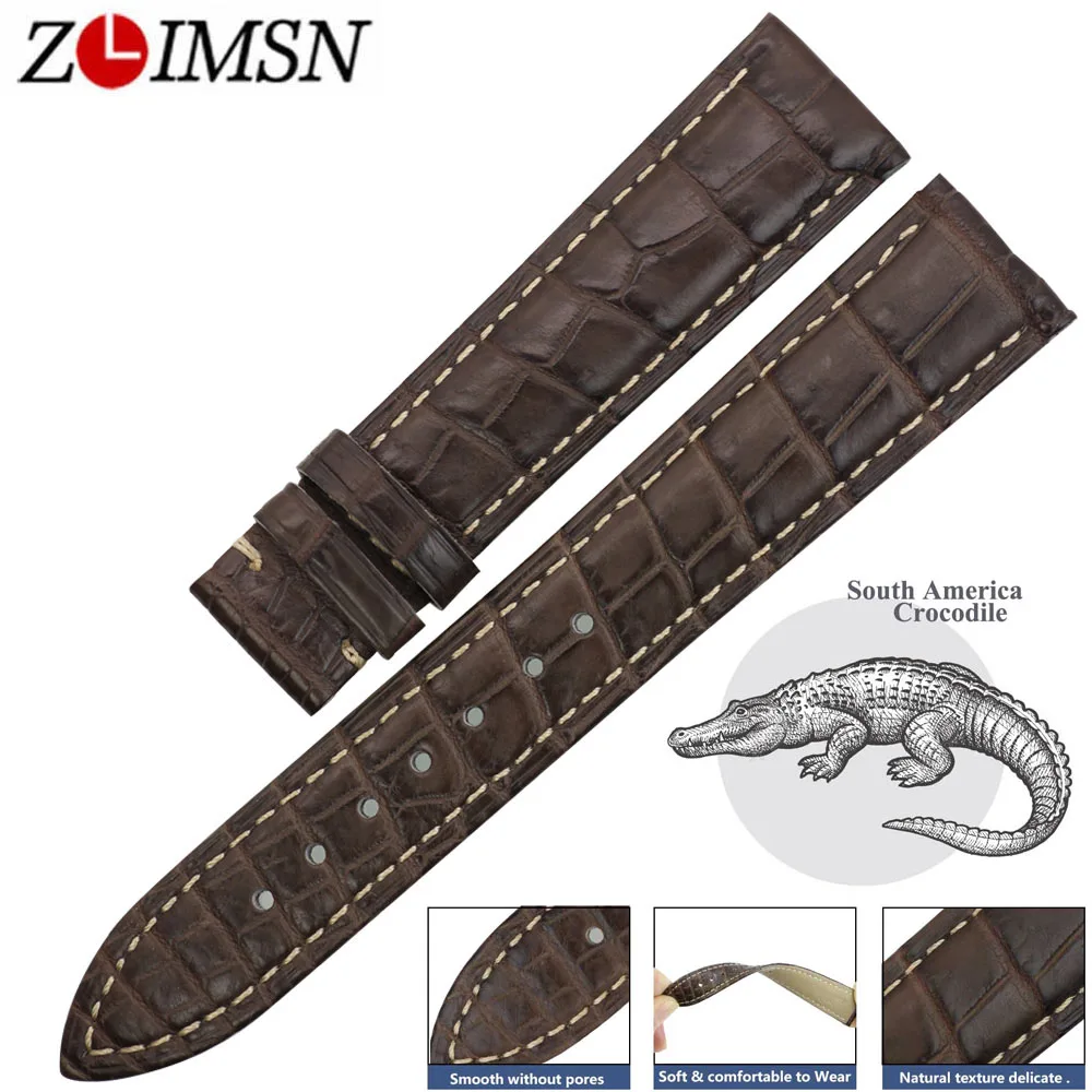 ZLIMSN Genuine Leather Watch Band For Omega/De Ville/Hippocampus Watches Straps For Male Crocodile Leather Bracelet Belt 14-24mm
