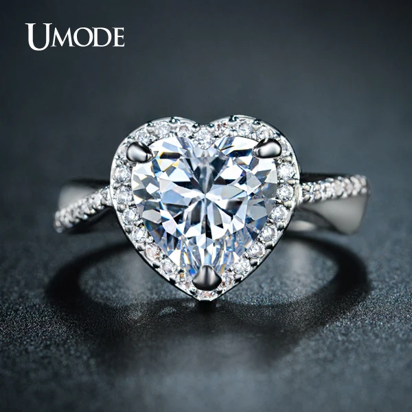 Umode классический гало обручальные кольца 4ct в форме сердца центр камень CZ для