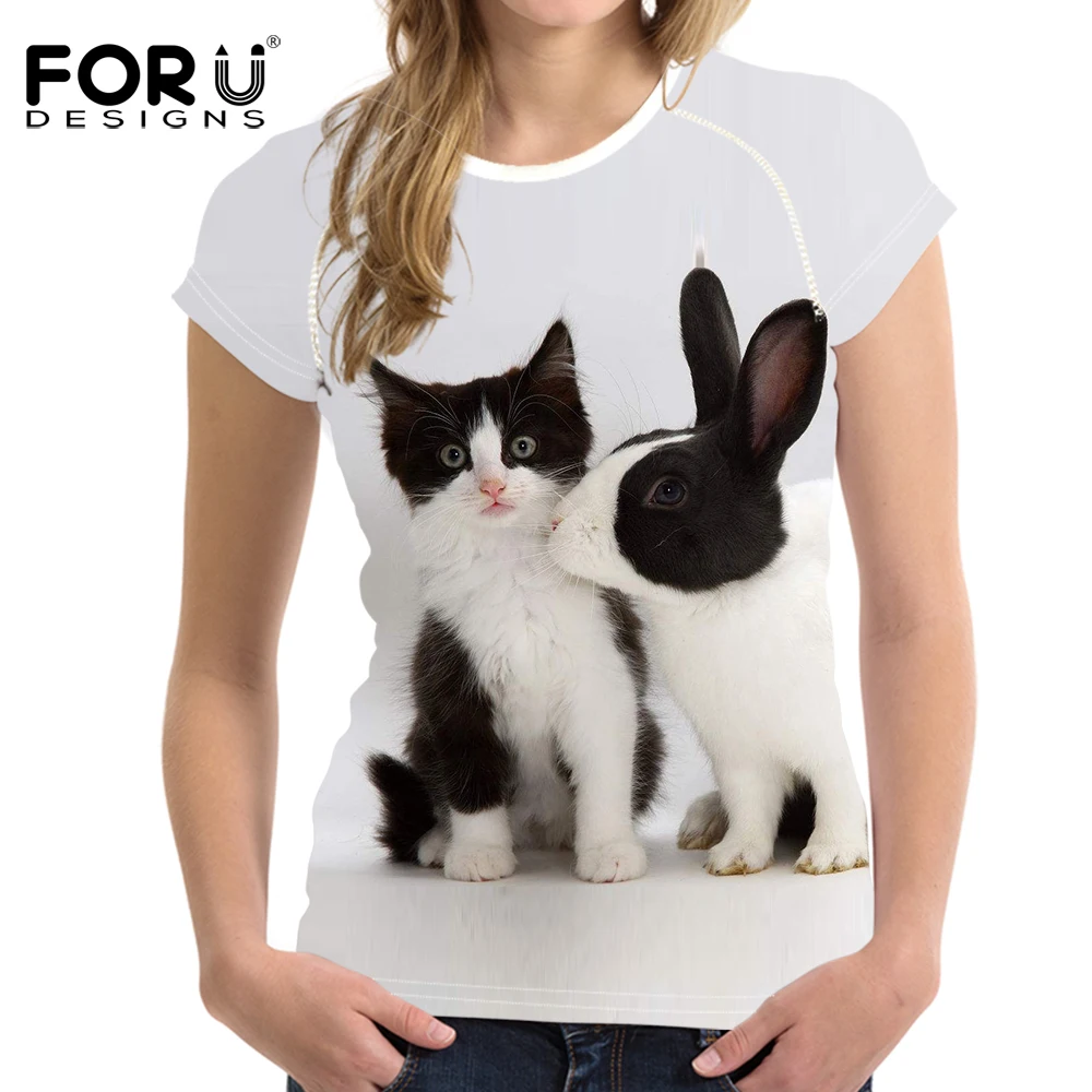 

FORUDESIGNS Summer 3D Printed Cat Women Casual T-Shirt For Girls Female Short Sleeved Shirt Ladies T-shirts Women Tee Tops