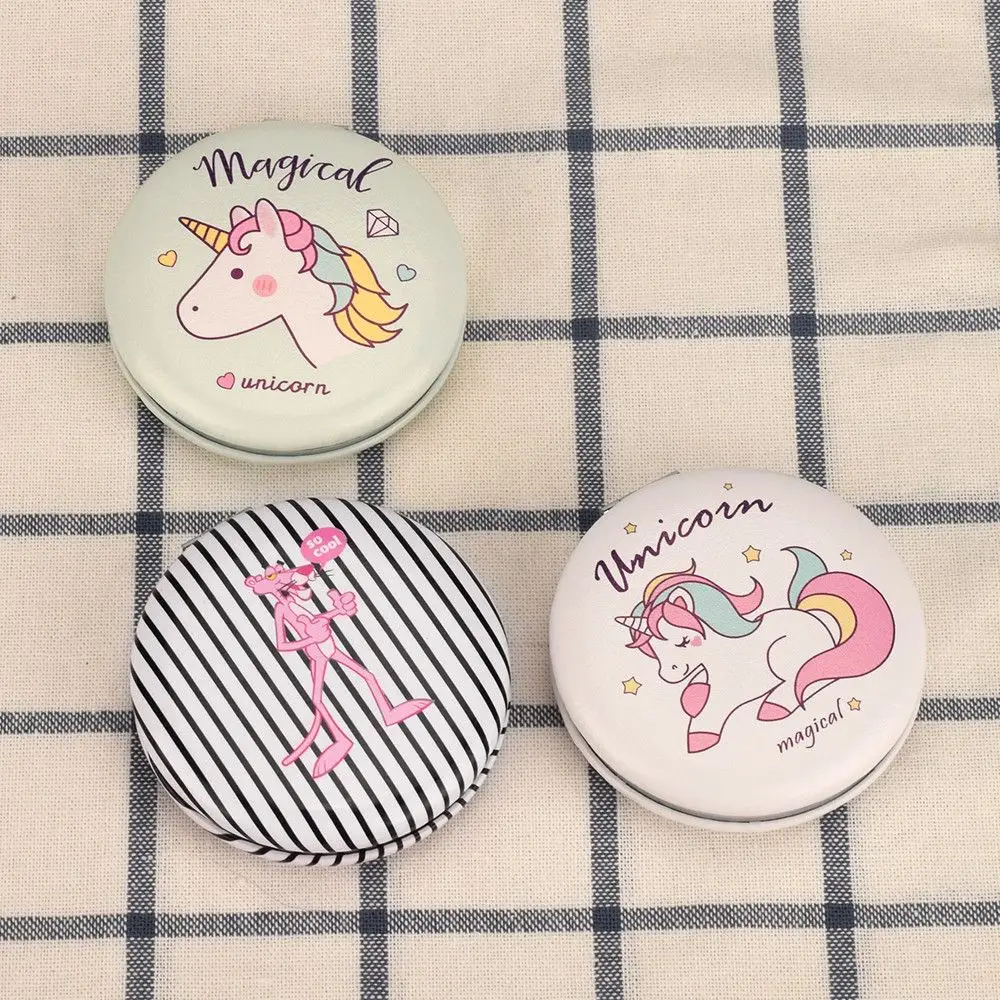 HUAMIANLI милый пигмент Unicorn с зеркальным эффектом для девочек розовый двухсторонний мини с зеркалом из искусственной кожи портативное складное зеркало подарок на день рождения