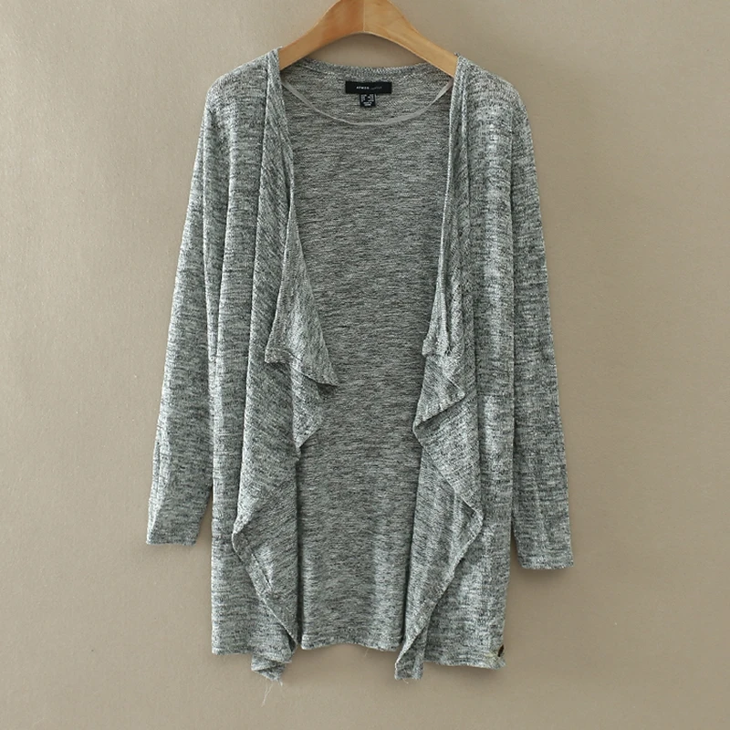 Кардиган женщин свободного покроя сладкий серый черный крючком вязаная кофточка