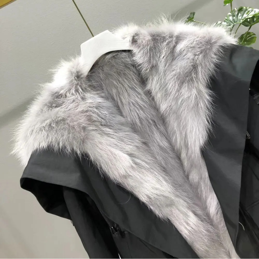 2019 Women Real Fox Fur Collar Coat Natural White Raccoon Liner Detachable Loose Thick Warm Winter Jacket Hooded Parkas | Женская одежда