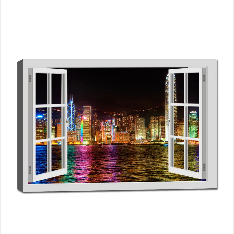 Modern 3D Window Cityscape Wall Art Beautiful City View Decorative Stickers For Kids Bedroom Living Room Decal | Дом и сад