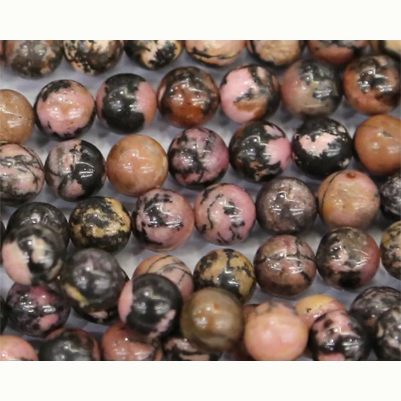 Оптовая продажа натуральный черный кружевной розовый Родонит круглые свободные