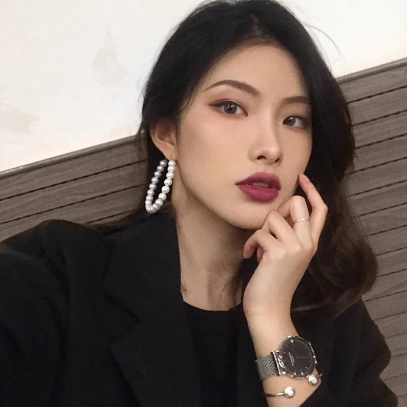 Модные серьги кольца Qingwen с жемчугом 4 6 см для женщин 2019 увеличенные большие