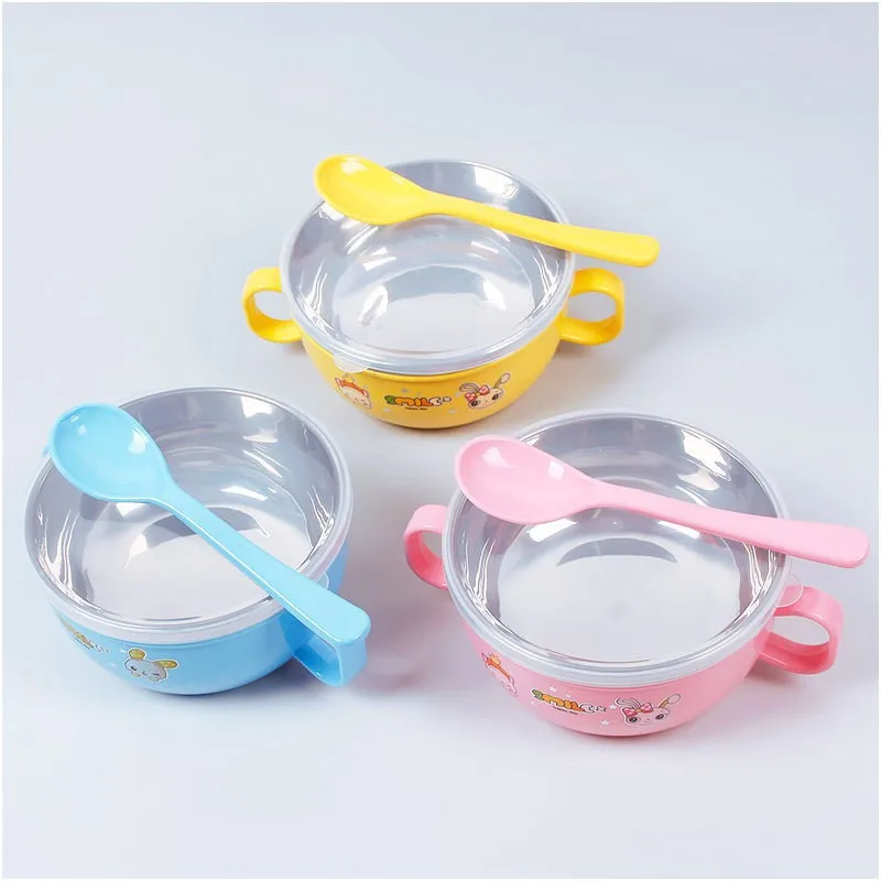 Детская посуда из нержавеющей стали детские чаши с Силиконовый ярких цветов в