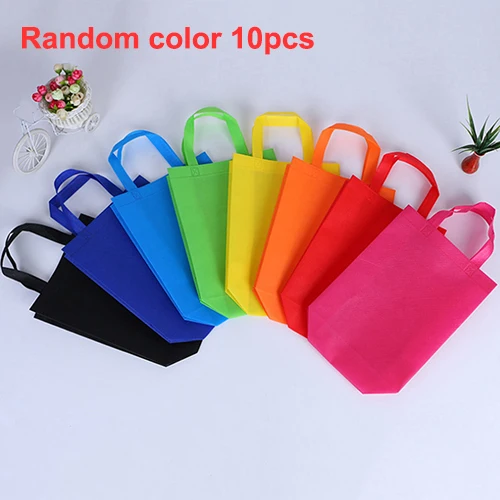 Random color 10 pcs 10 шт DIY Дети День рождения Сувениры Подарочные сумки с ручками Лакомство Сумки сплошной цвет ткань хозяйственная сумка мульти-использование подарочные сумки - Цвет: Random color 10 pcs
