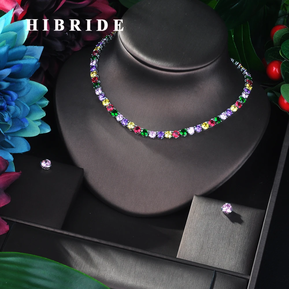 HIBRIDE Высокое качество циркон Классический ювелирный набор круглой формы
