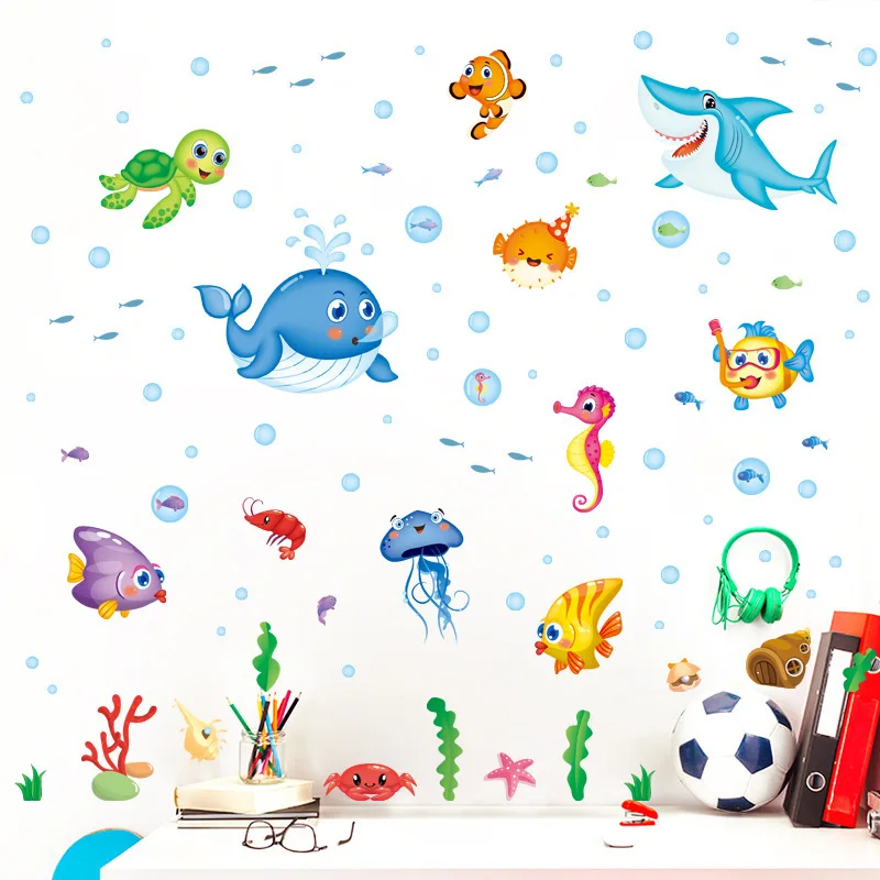 Sea World мультфильм настенный стикер рыбка ПВХ материал DIY настенные наклейки для