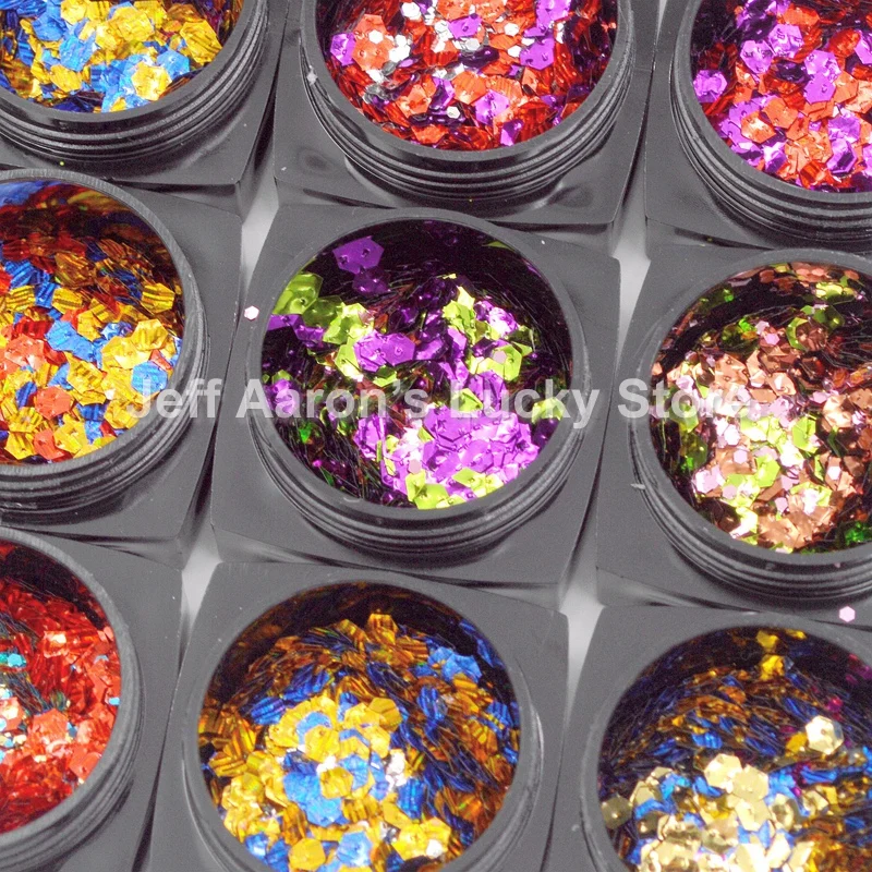 Разноцветные шестигранные блестящие наклейки для ногтей с блестками дизайна