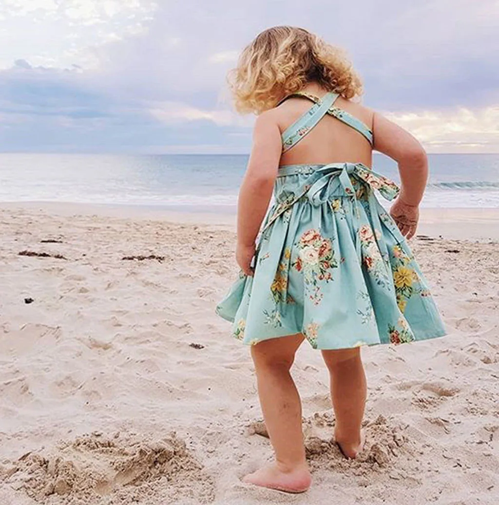 Summer Girl Dress Children Backless Lacing Floral Print Romper Sundress Kids for Girls Fashion Clothing 2020 | Детская одежда и