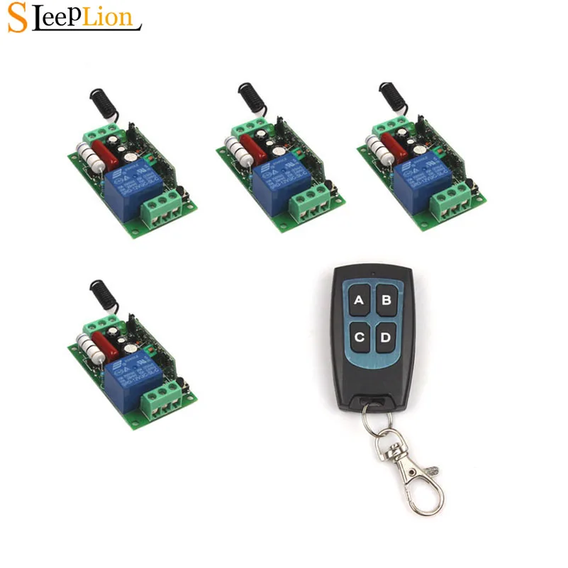 

Sleeplion 220V 10A 1Channel Relay RF Wireless Power ON/OFF Waterproof Remote Control ON OFF 4-key Transmitter +4 Receiver Kit