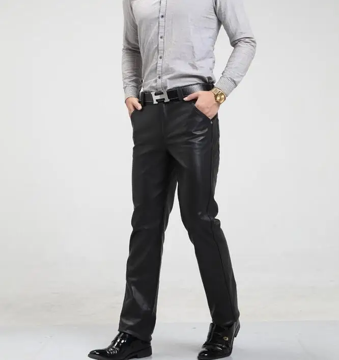 Мужские кожаные брюки мужские осенние и зимние флисовые утепленные Свободные
