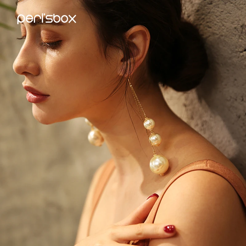 Peri'sBox три жемчуга цепи длинные женские ювелирные изделия Великолепные