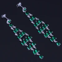 sparkly water drop green cubic zirconia silver plated drop dangle earrings v0206