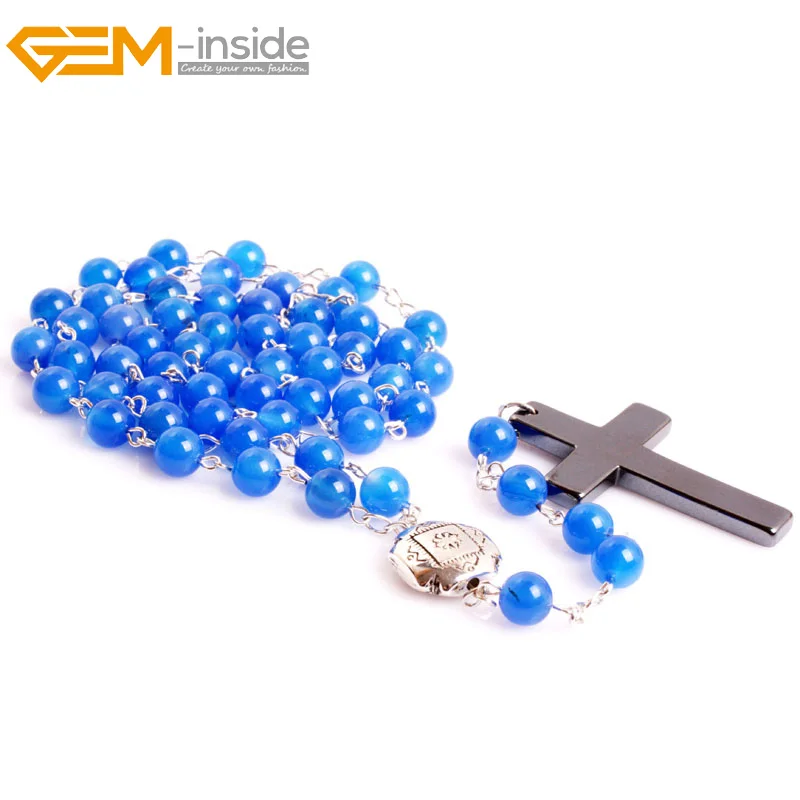 Ожерелье для женщин и мужчин с бисером из натурального камня крестом Розария