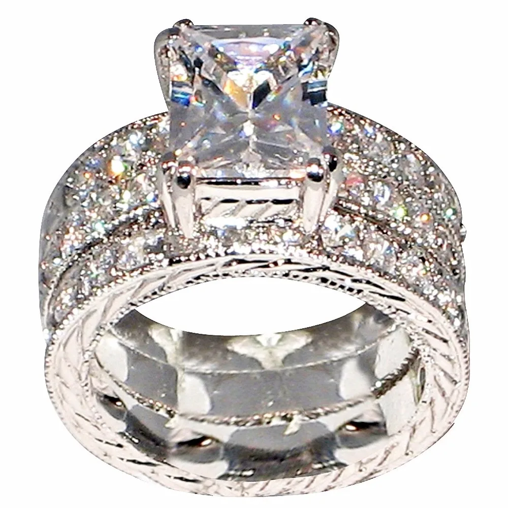 3 в 1 Женское кольцо с фианитом 10 карат|princess cut|white goldcubic zirconia |