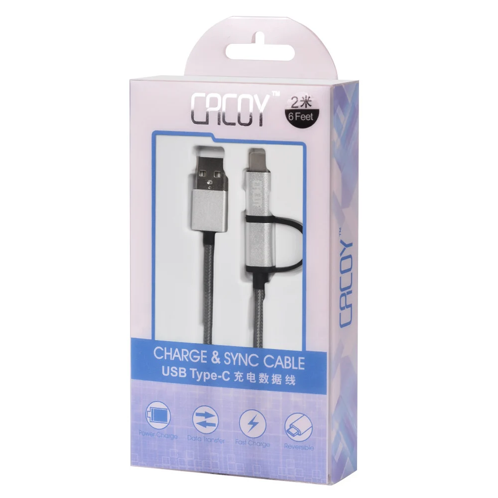 Cacoy [2 в 1] 2M Type C и Micro USB Разъемы Кабель нейлон для Samsung Galaxy Note9/8/S9/S8 Nexus 5X/6P LG G5/G6/V20
