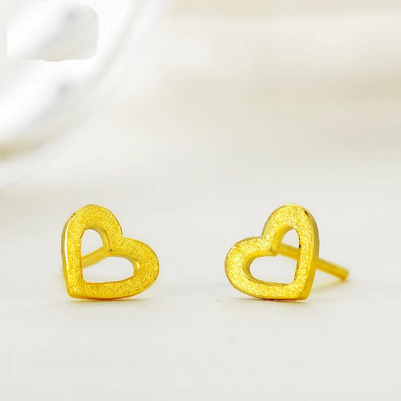 women heart Stud Earrings Authentic Solid 999 24K Yellow Gold 1.2-1.3g | Украшения и аксессуары