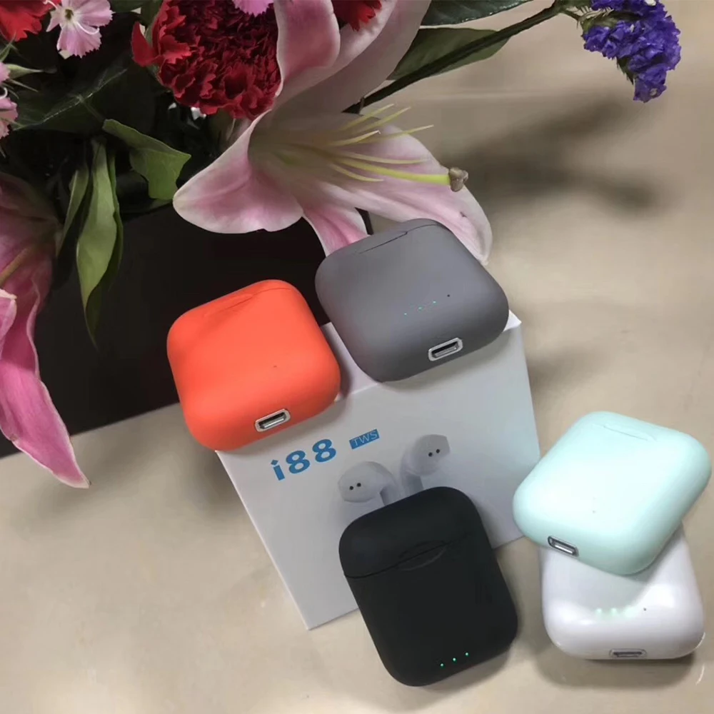 I88 TWS Новые красочные мини hifi звук Bluetooth Беспроводные наушники с зарядным чехлом pk