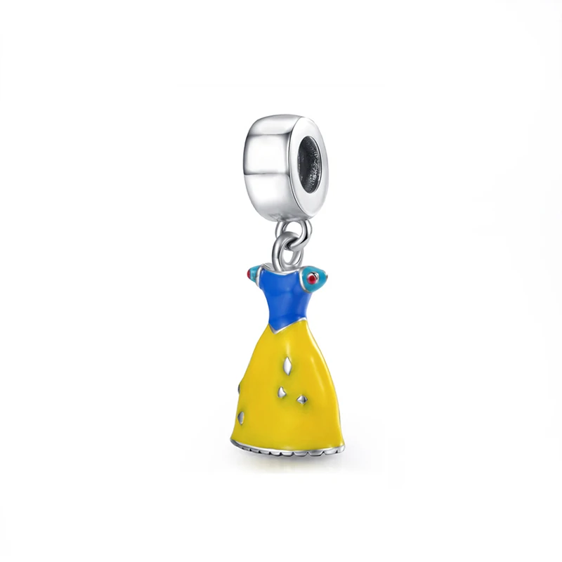Yellow Blue Dress Аутентичное Стерлинговое Серебро 925 Шарм подходит для браслета Пандора Diy талисманы бусины сказка мультфильм мышь ювелирные изделия Рождество - Цвет: Yellow Blue Dress