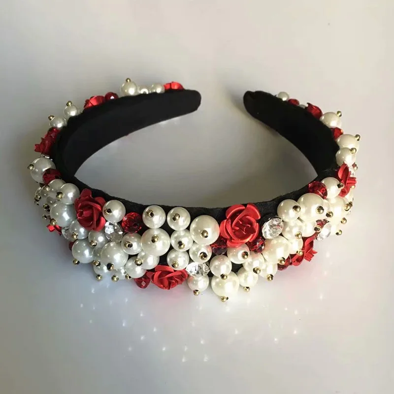 Baroque Sequins Flower Crown Pearl Headband Wedding Jewelry Hair Accessories Handmade Full Crystal Bead Dream bijoux cheveux | Украшения и