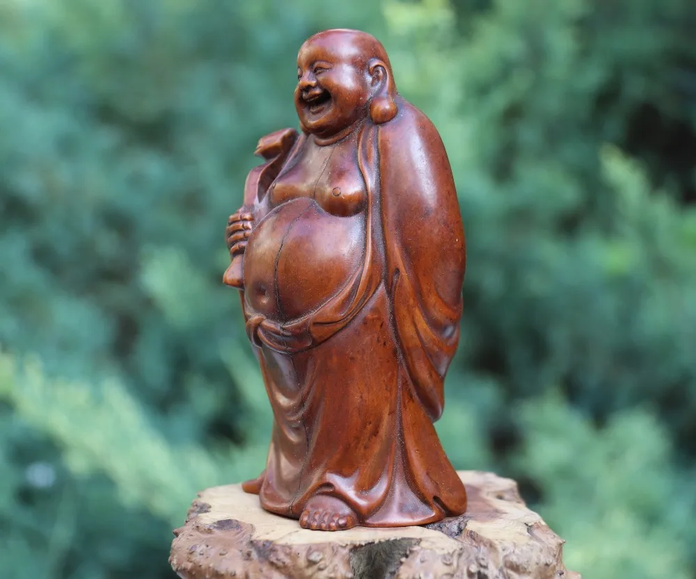 12 см китайский Самшит ручной работы Ruyi мешок монах богатство статуя Будды