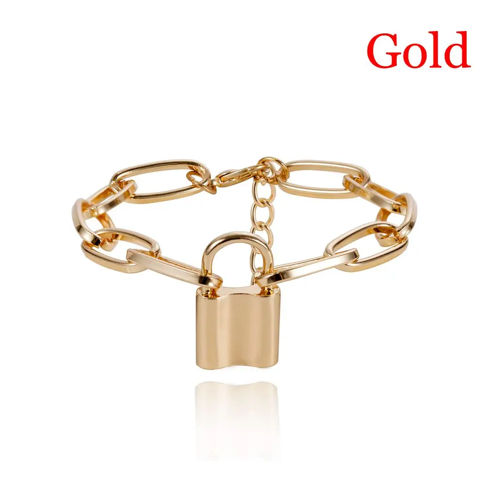 gold bracelet 1 предмет; Новинка; модные сапоги в панковском стиле, ювелирные изделия цвета: золотистый, серебристый цветной висячий замок кулон Цепочки и ожерелья Нержавеющая сталь Rolo цепного каната Цепочки и ожерелья - Окраска металла: gold bracelet
