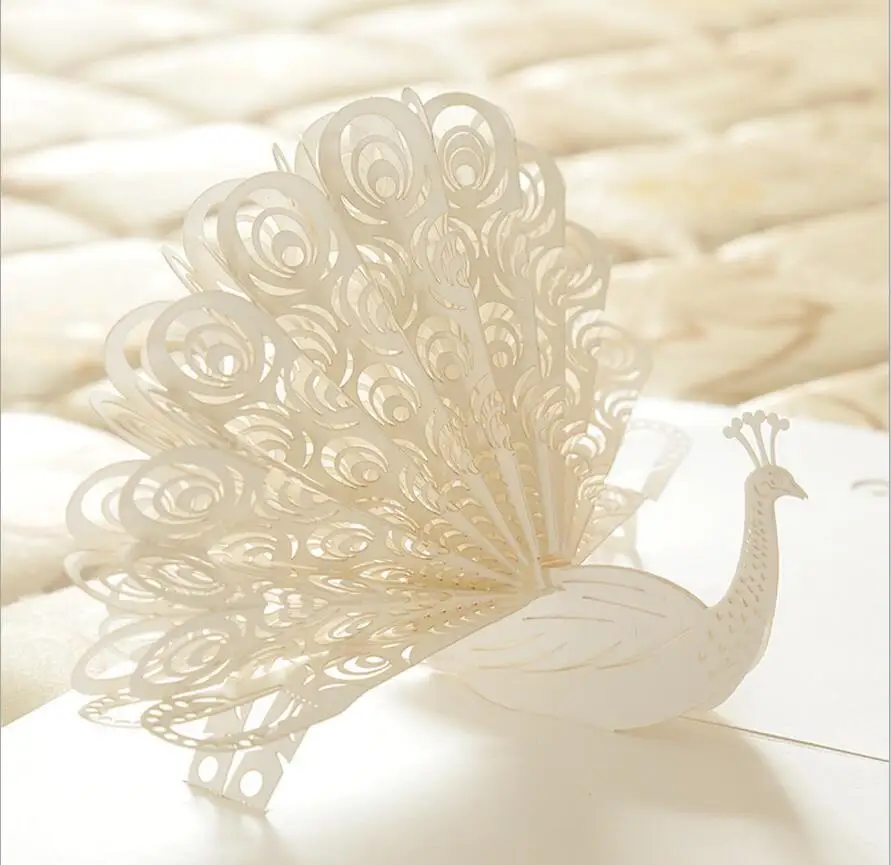 

10 шт. полые белые Павлин Киригами ручной работы Оригами 3D всплывающие поздравительные открытки для свадьбы День рождения подарок