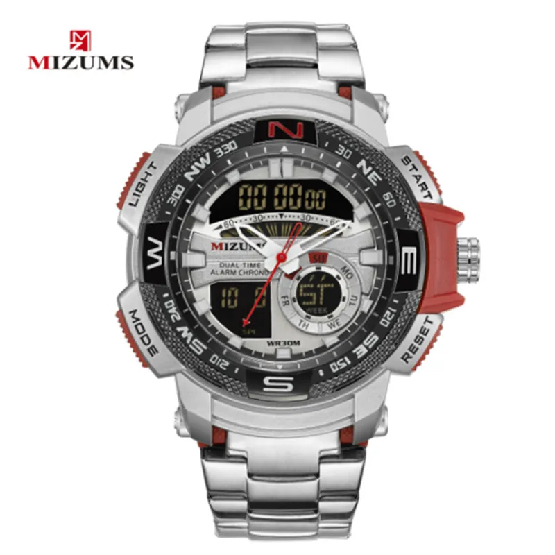 Red MIZUMS брендовые Модные мужские светодиодный цифровые часы Роскошные мужские военные черные прозрачные стразы водонепроницаемые наручные часы с отметкой даты Relogio Masculino - Цвет: Red