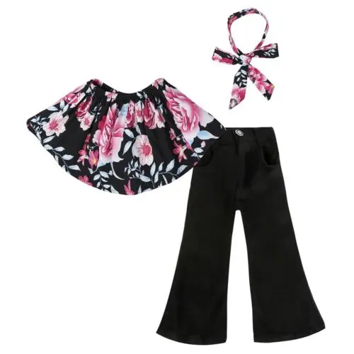 

Одежда для новорожденных и малышей футболка с розами для маленьких девочек; Штаны с цветочным принтом; Комплект одежды