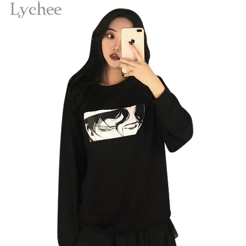 Женский свитшот Lychee в стиле Харадзюку с принтом виде мультяшных персонажей и