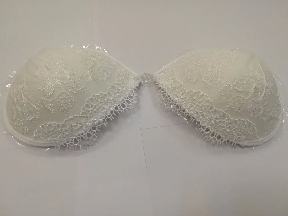 women sexy bra silicone push up strapless invisible bra white lace bralette crop top embroidery lingerie Seamless