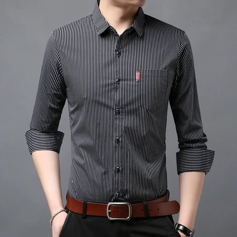 Fashion Brand Designer Shirt Men Striped Top Grade Slim Fit Streetwear Long Sleeve Workout Japanese Casual Men Clothes