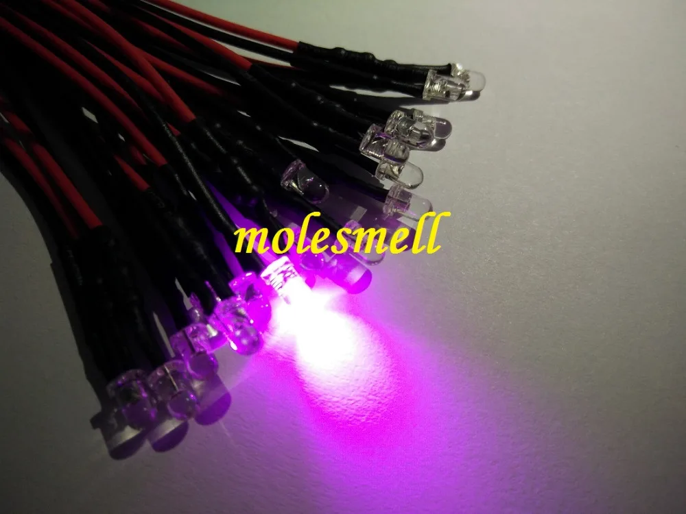 1000pcs 3mm 12v Pink 12VDC LED Lamp Light Set 20cm Pre-Wired 3mm 12V DC