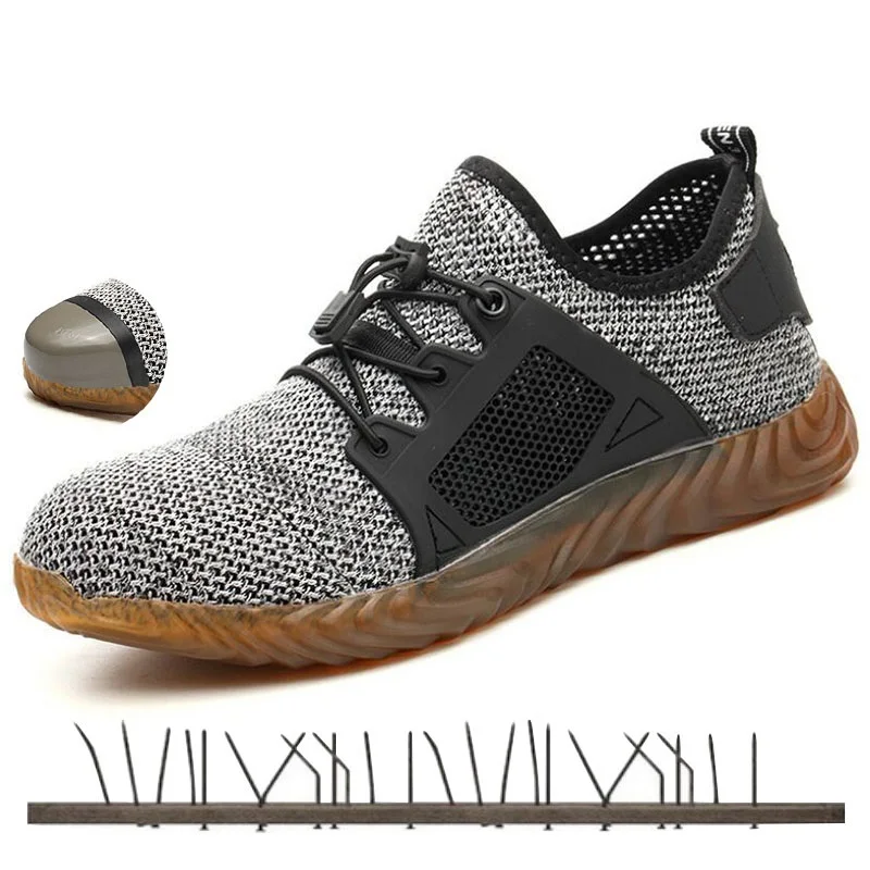 

2019 New Breathable Mesh Safety Shoes Men Light Sneaker Indestructible Steel Toe Soft Anti-piercing Work Boots Plus size 36-48
