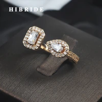 hibride luxury design clear cubic zircon women wedding ring rose gold color adjustable open finger ring anillos r 189