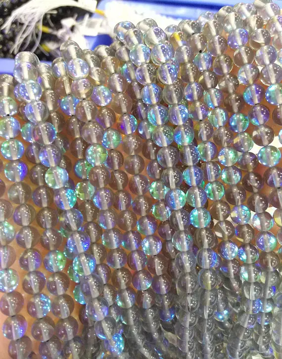 2 нити АА аура мистическая кварцевый драгоценный камень Титан прозрачный белый