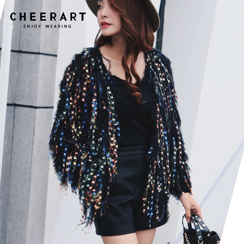 Женский свитер с блестками Cheerart розовый/черный/белый/серый вязаный кардиган