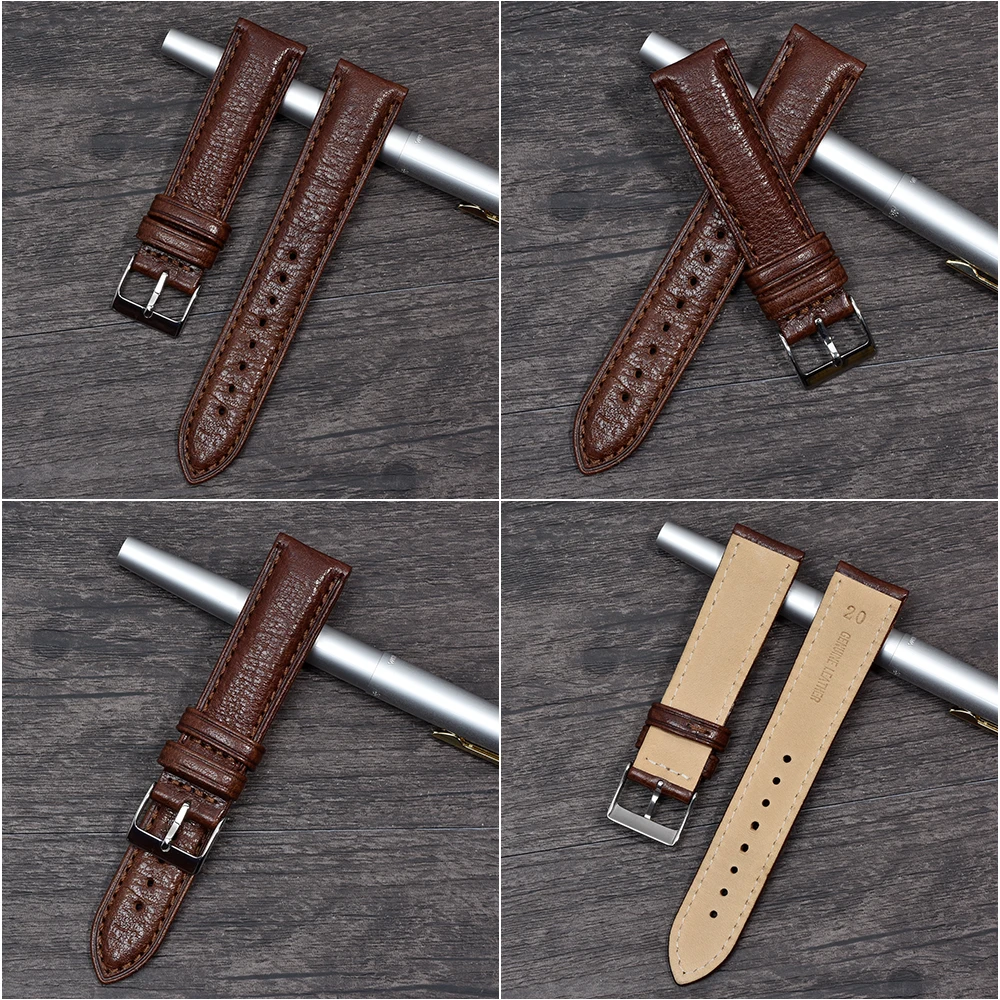 BEAFIRY 18mm 20mm Watch Band Litchi Pattern Genuine Leather Watch Straps Watchbands Accessories Black Dark Brown Light Brown