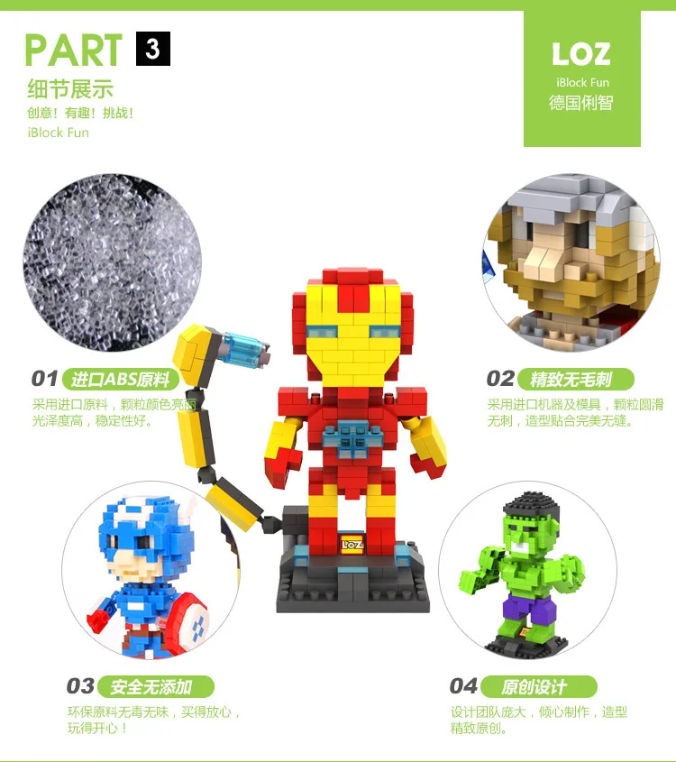 Игрушечные строительные блоки TOP LOZ алмазные Детская кукла супергероев Мстители