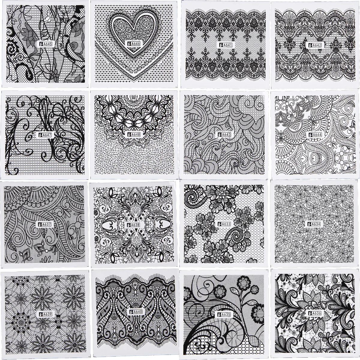 Monja 24 листа/Набор для нейл арта черно белое кружево Цветочный дизайн наклейки