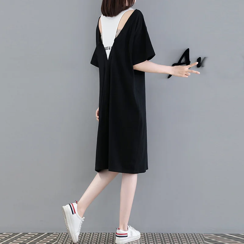 Женское платье-футболка с открытой спиной повседневное свободное платье из двух