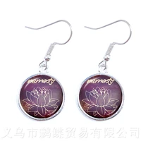 1pair yoga jewelry glass earrings om symbol buddhism zen unique mandala flower drop earrings glass henna handmade