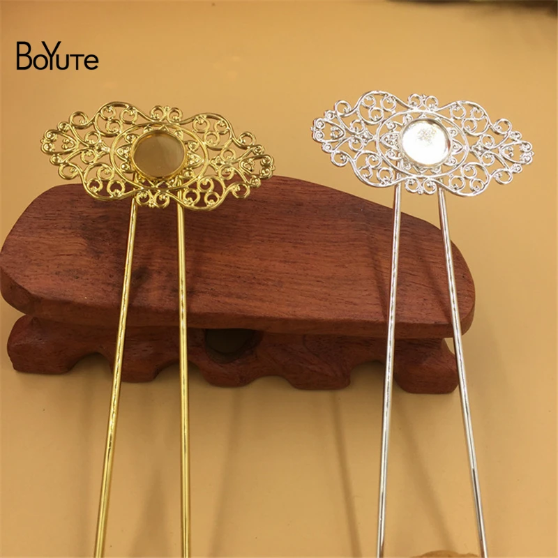 BoYuTe 4Pcs 12MM Cabochon Base Blank Tray Silver Gold Kanzashi Hair Stick Women Diy Jewelry Accesories | Украшения и аксессуары