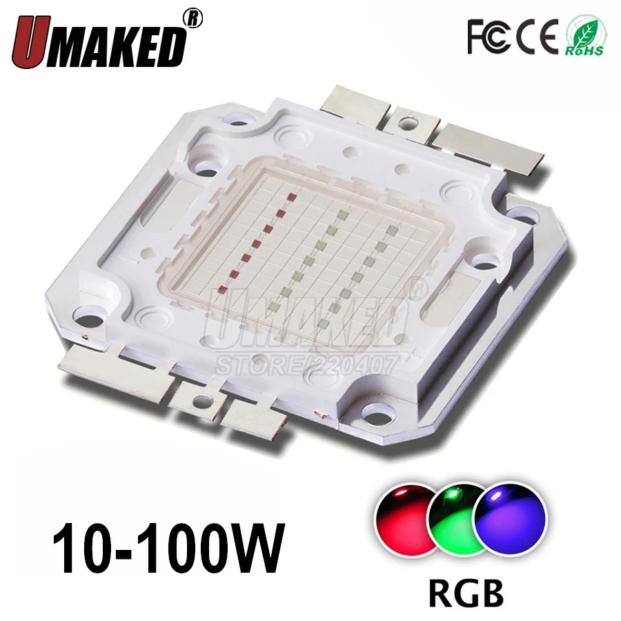 Светодиодный чип с высокой яркостью 10 Вт, 20 Вт, 30 Вт, 50 Вт, 100 Вт, RGB цвет для прожектора, светильник, точечный светильник, чипы COB