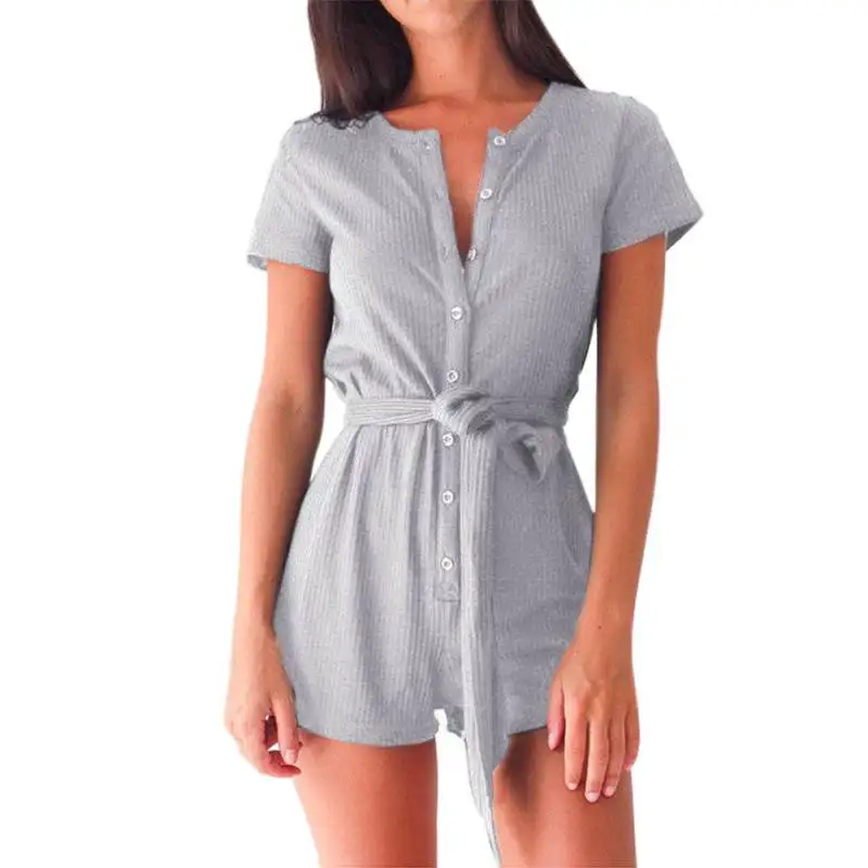 Новые пикантные женские короткий рукав soild Цвет хлопок Подпушка Playsuit Ползунки
