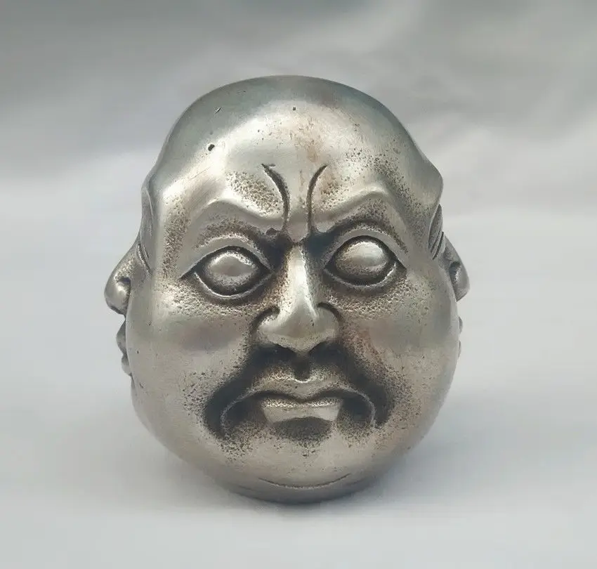 Металлические ремесла тибетское серебро 4 лица статуя головы Будды Тибет бронза 8