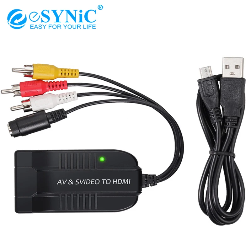 ESYNiC Мужской AV CVBS S Video конвертер композитный 3RCA к HDMI поддержка для HDTV DVD 1080P микро