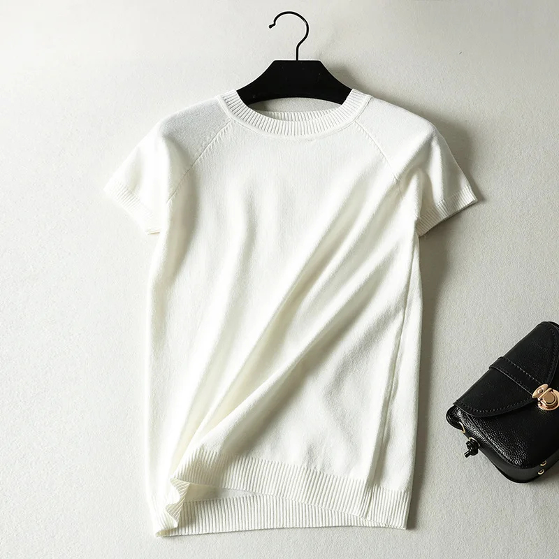 GetSpring Women Sweater Short Sleeve Striped Knitted Pullover 2019 Sweaters O-Neck Tops Korean All Match Bottoming Autumn | Женская